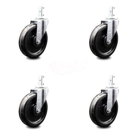 Service Caster 6 Inch Phenolic Wheel Swivel 3/4 Inch Square Stem Caster Set SCC-SQ20S615-PHS-34-4